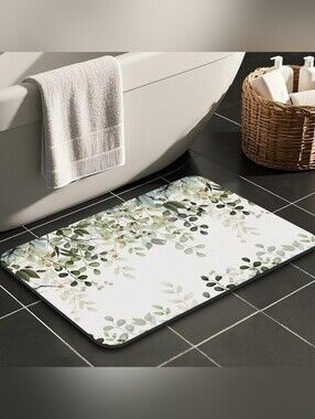 Sage Green Eucalyptus Bathroom Rug Mat Non Slip Quick Dry Absorbent 16x24